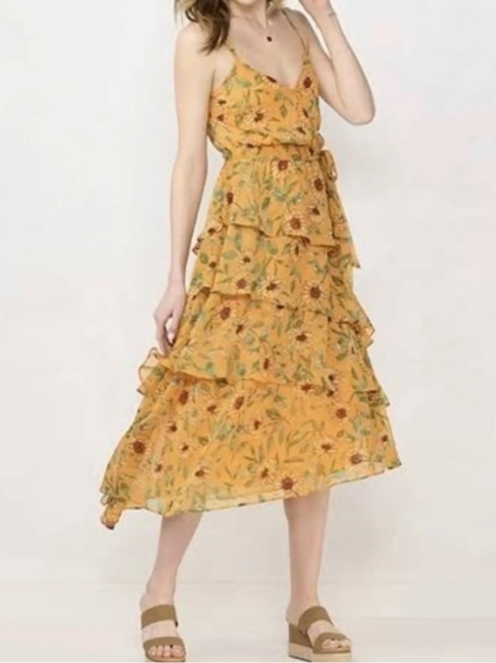 Yellow Sunflower Tiered Midi Dress, LC Lauren Conrad- 3XL